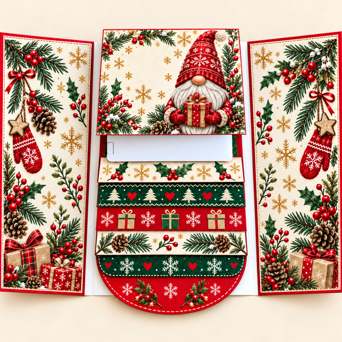 Christmas Waterfall Gift Card Booklet – Pull-Tab Gift Holder for 4 Cards