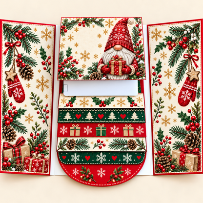 Christmas Waterfall Gift Card Booklet – Pull-Tab Gift Holder for 4 Cards