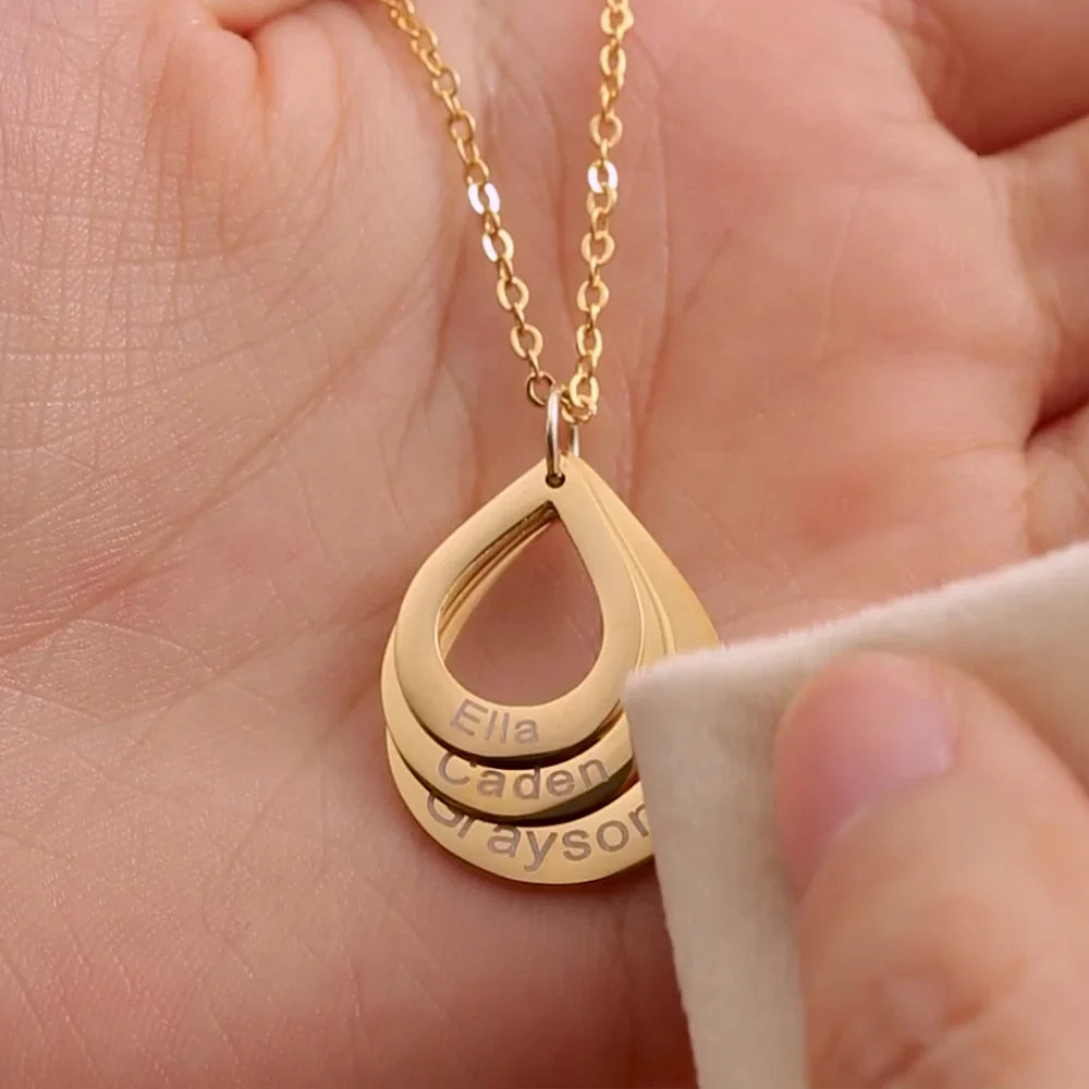 Ella Engraved DropShaped Family Necklace