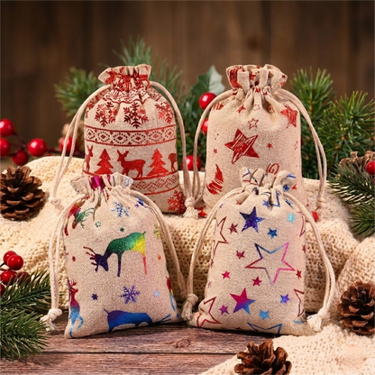 Christmas Foil Drawstring Gift Bags