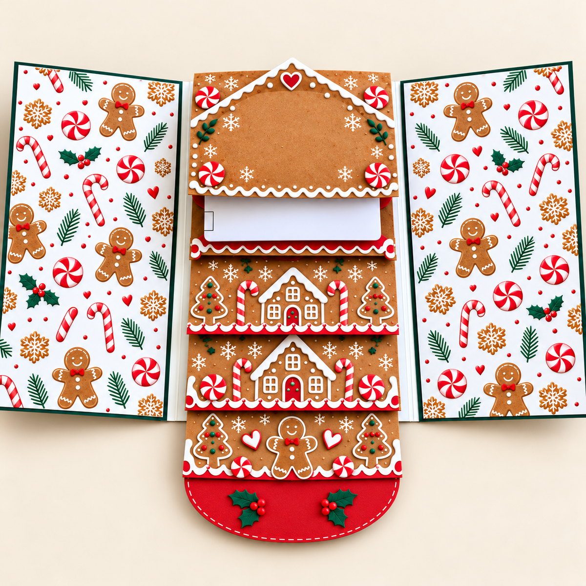 Christmas Waterfall Gift Card Booklet – Pull-Tab Gift Holder for 4 Cards