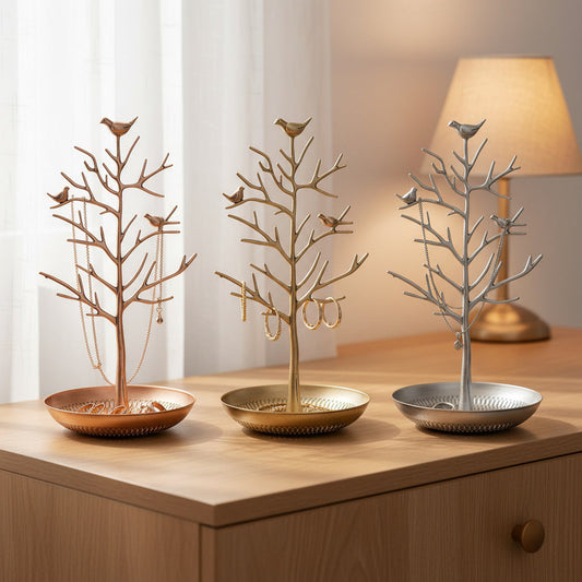 Bird Branch Jewelry Organizer Stand with Tray