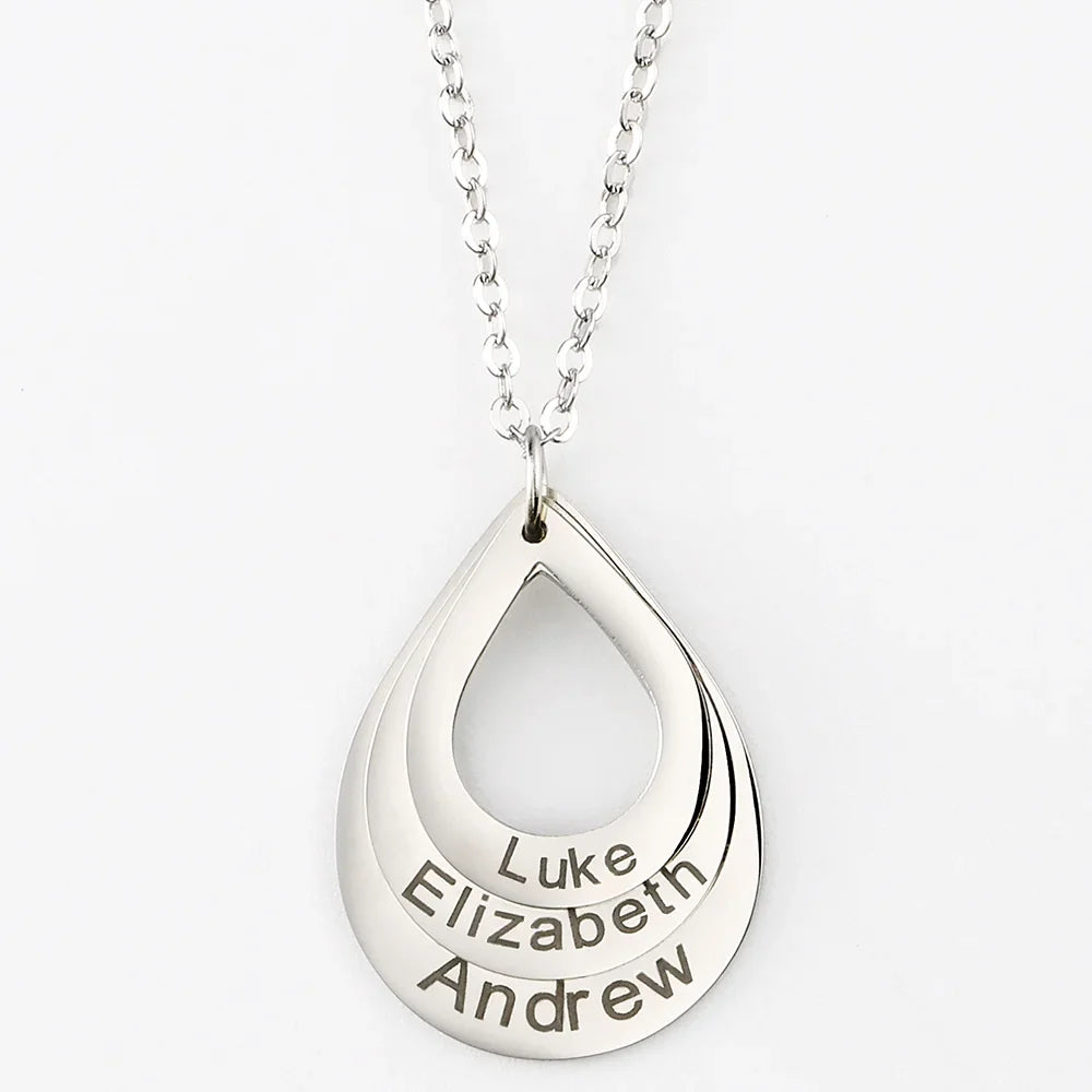Ella Engraved DropShaped Family Necklace