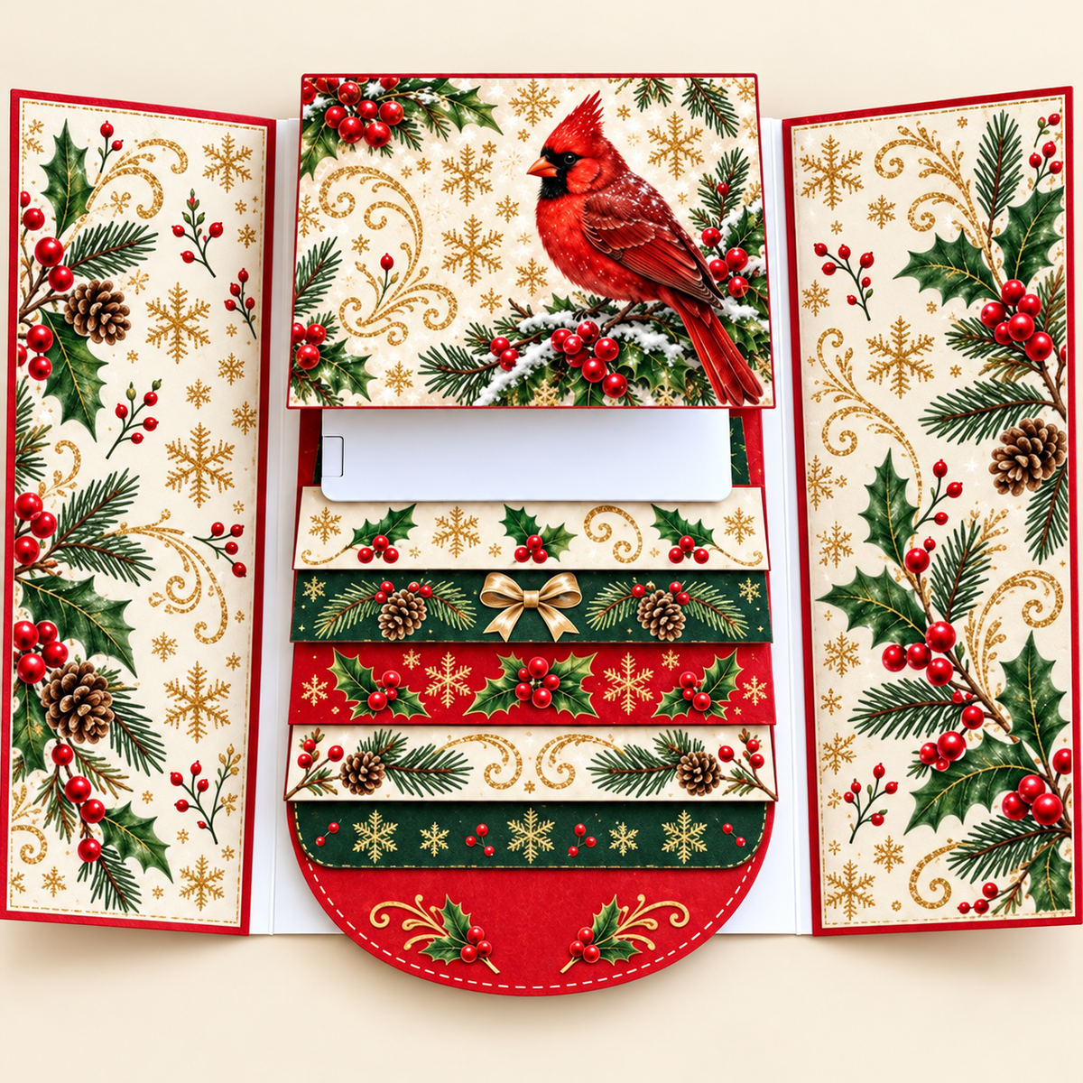 Christmas Waterfall Gift Card Booklet – Pull-Tab Gift Holder for 4 Cards