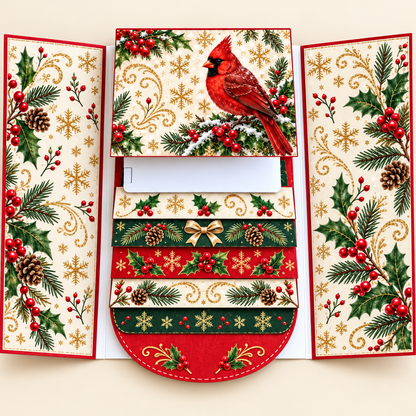 Christmas Waterfall Gift Card Booklet – Pull-Tab Gift Holder for 4 Cards