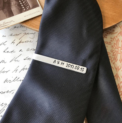 Ainara Platinum Plated Sterling Silver Engraved Tie Clip