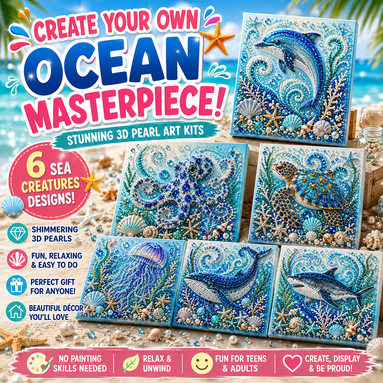 🌊 Bring the Ocean to Life With Every Sparkling Pearl - Ocean Pearl Mosaic Art Kit