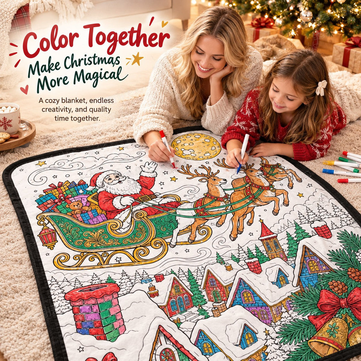Christmas Color-Your-Own Blanket – DIY Doodle Blanket with 24 Markers