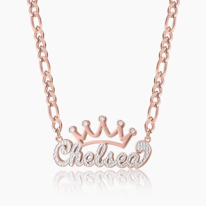 Charlotte Double Plated Crown Name Necklace w/ Figaro Chain