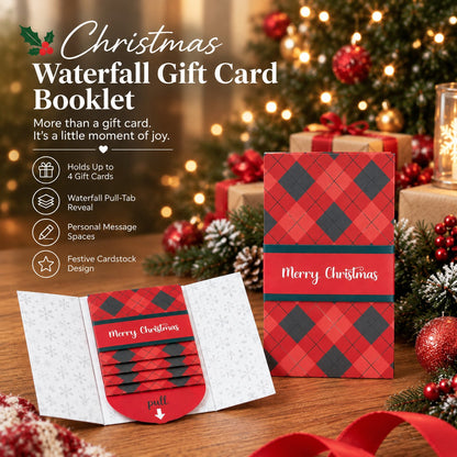 Christmas Waterfall Gift Card Booklet – Pull-Tab Gift Holder for 4 Cards