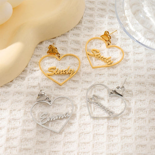 Ellie Personalized Stainless Steel Butterfly Heart Earrings