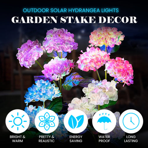 Outdoor Solar Hydrangea Lights - Garden Stake Decor