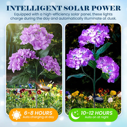 Outdoor Solar Hydrangea Lights - Garden Stake Decor