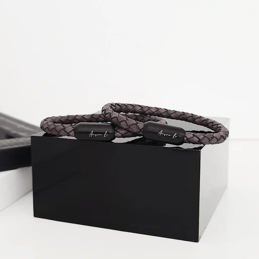 Ivey  Stainless Steel Engraved Leather Bracelet