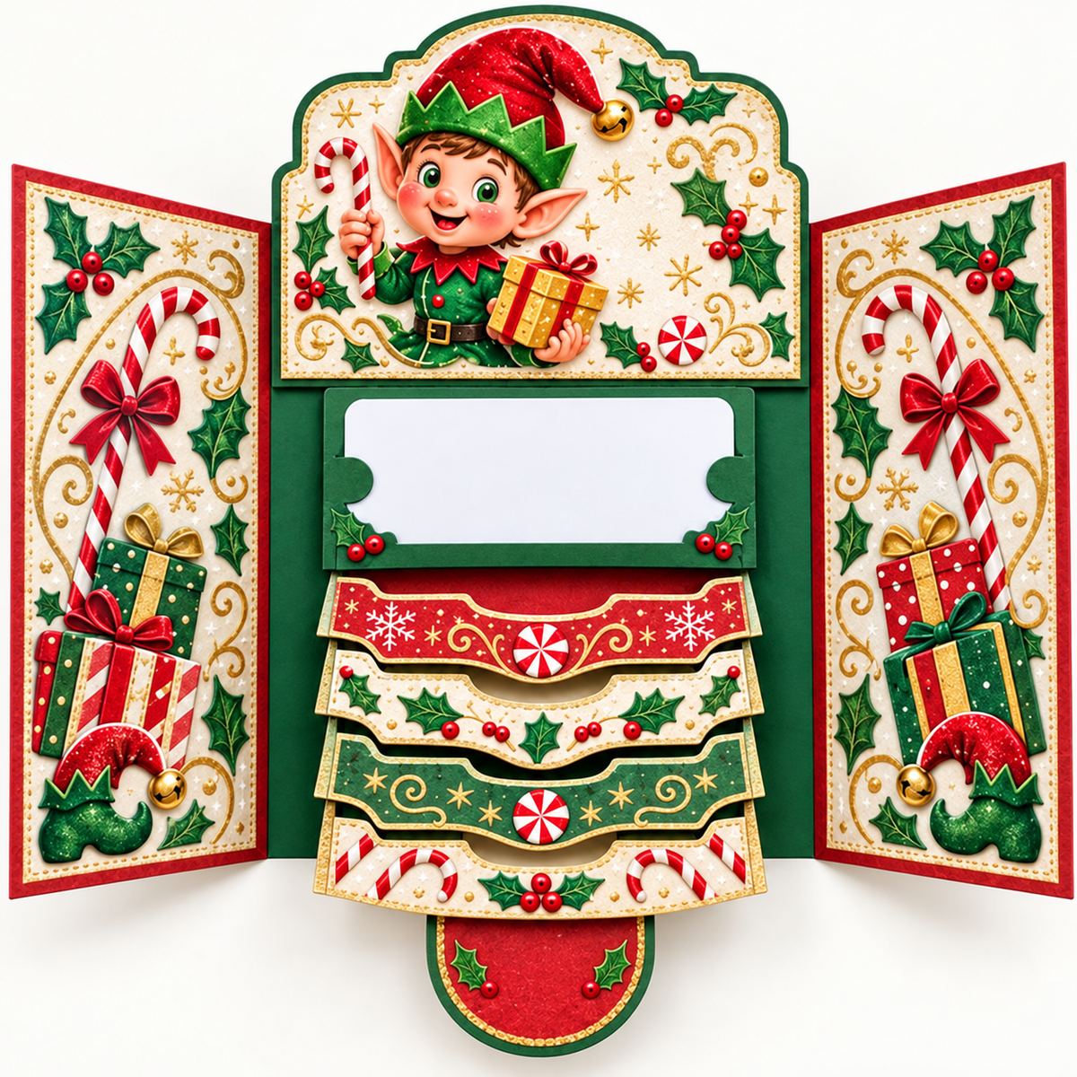 Christmas Waterfall Gift Card Booklet – Pull-Tab Gift Holder for 4 Cards