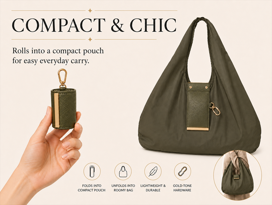 TAHWBAG army green tote and compact pouch