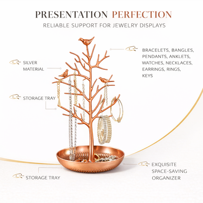 Bird Branch Jewelry Organizer Stand with Tray